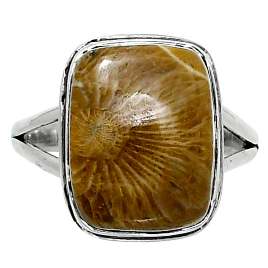 Premium Quality Flower Fossil Coral Ring size-10 R-1008 52-ER14225