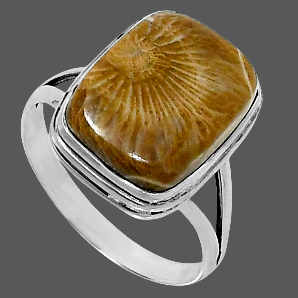 Premium Quality Flower Fossil Coral Ring size-10 R-1008 52-ER14225