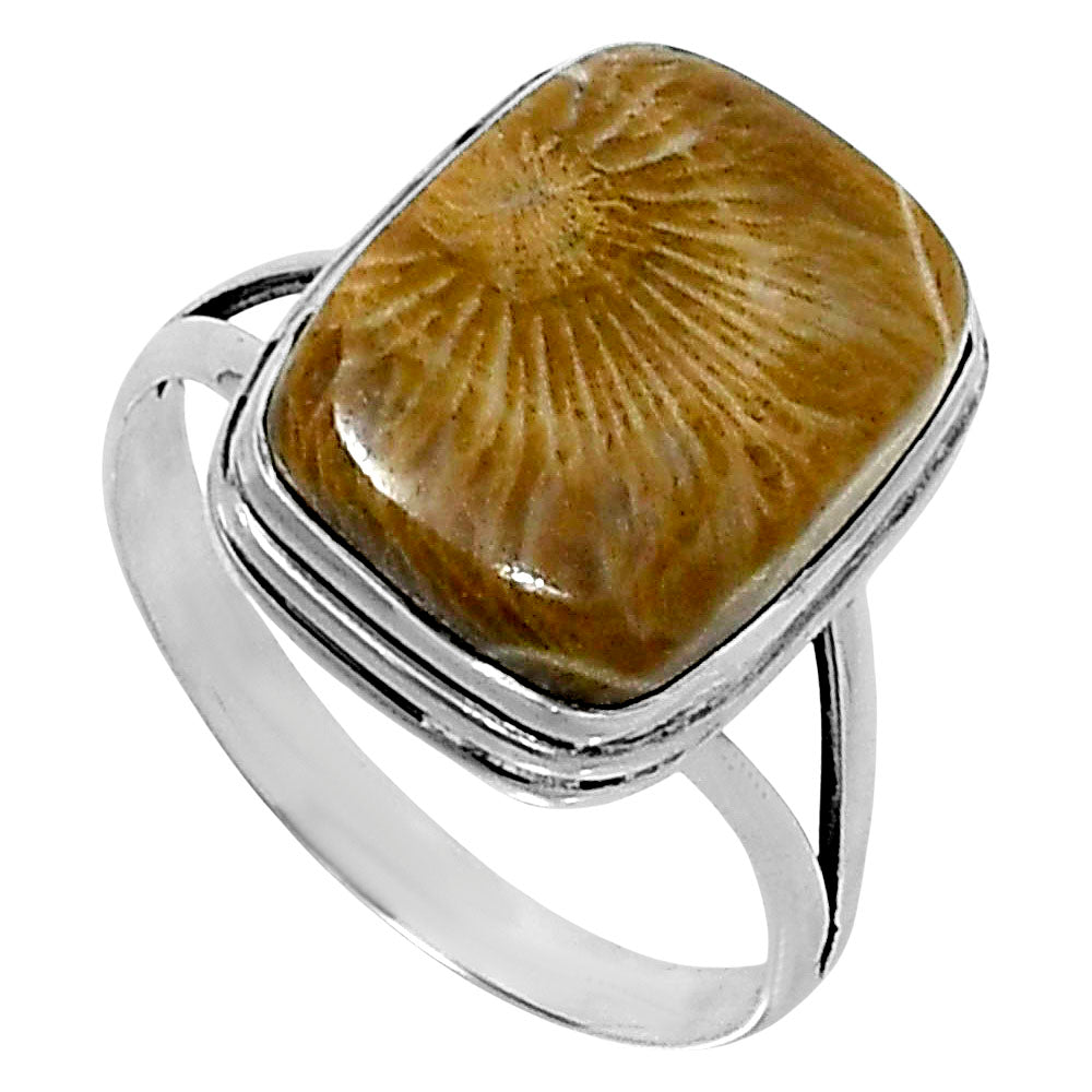 Premium Quality Flower Fossil Coral Ring size-10 R-1008 52-ER14225