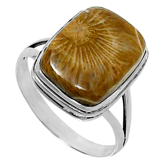 Premium Quality Flower Fossil Coral Ring size-10 R-1008 52-ER14225