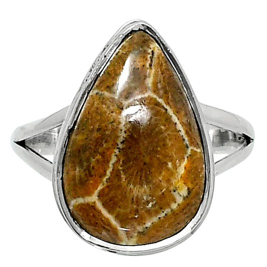 Premium Quality Flower Fossil Coral Ring size-10 R-1008 52-ER14226