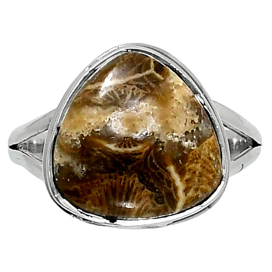 Premium Quality Flower Fossil Coral Ring size-10 R-1008 52-ER14227