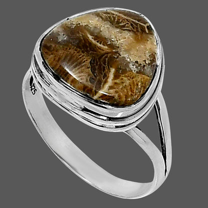 Premium Quality Flower Fossil Coral Ring size-10 R-1008 52-ER14227