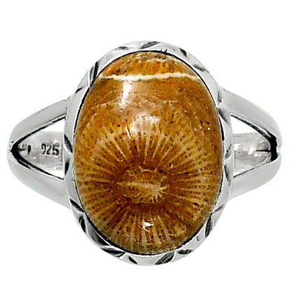 Premium Quality Flower Fossil Coral Ring size-7 R-1074 52-ER14229