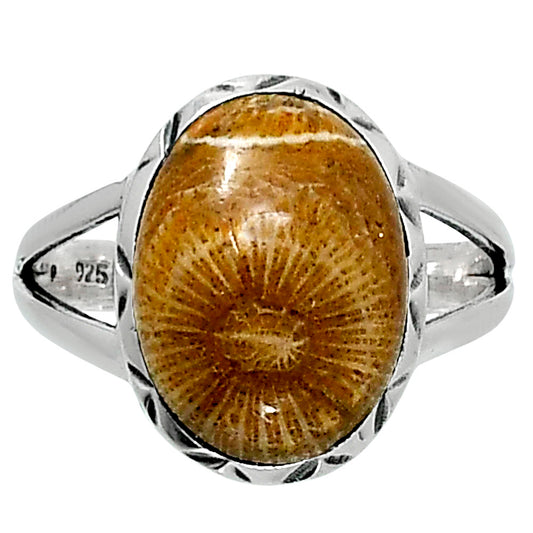 Premium Quality Flower Fossil Coral Ring size-7 R-1074 52-ER14229