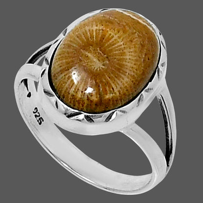 Premium Quality Flower Fossil Coral Ring size-7 R-1074 52-ER14229