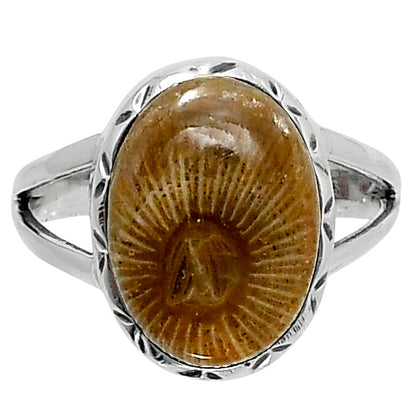 Premium Quality Flower Fossil Coral Ring size-7 R-1074 52-ER14232