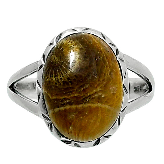Premium Quality Flower Fossil Coral Ring size-7 R-1074 52-ER14233