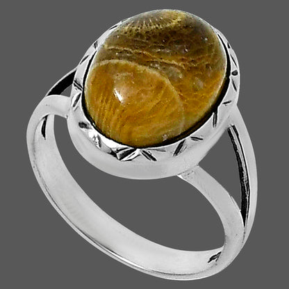 Premium Quality Flower Fossil Coral Ring size-7 R-1074 52-ER14233