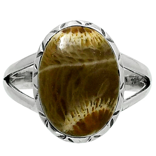 Premium Quality Flower Fossil Coral Ring size-7 R-1074 52-ER14235