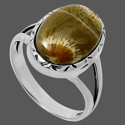 Premium Quality Flower Fossil Coral Ring size-7 R-1074 52-ER14235
