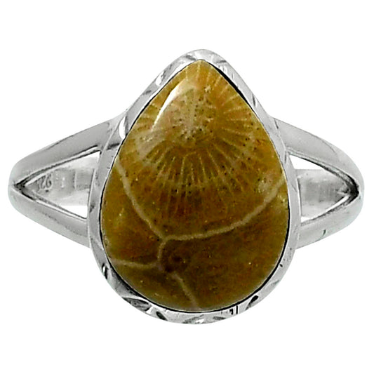 Premium Quality Flower Fossil Coral Ring size-8 R-1074 52-ER14242