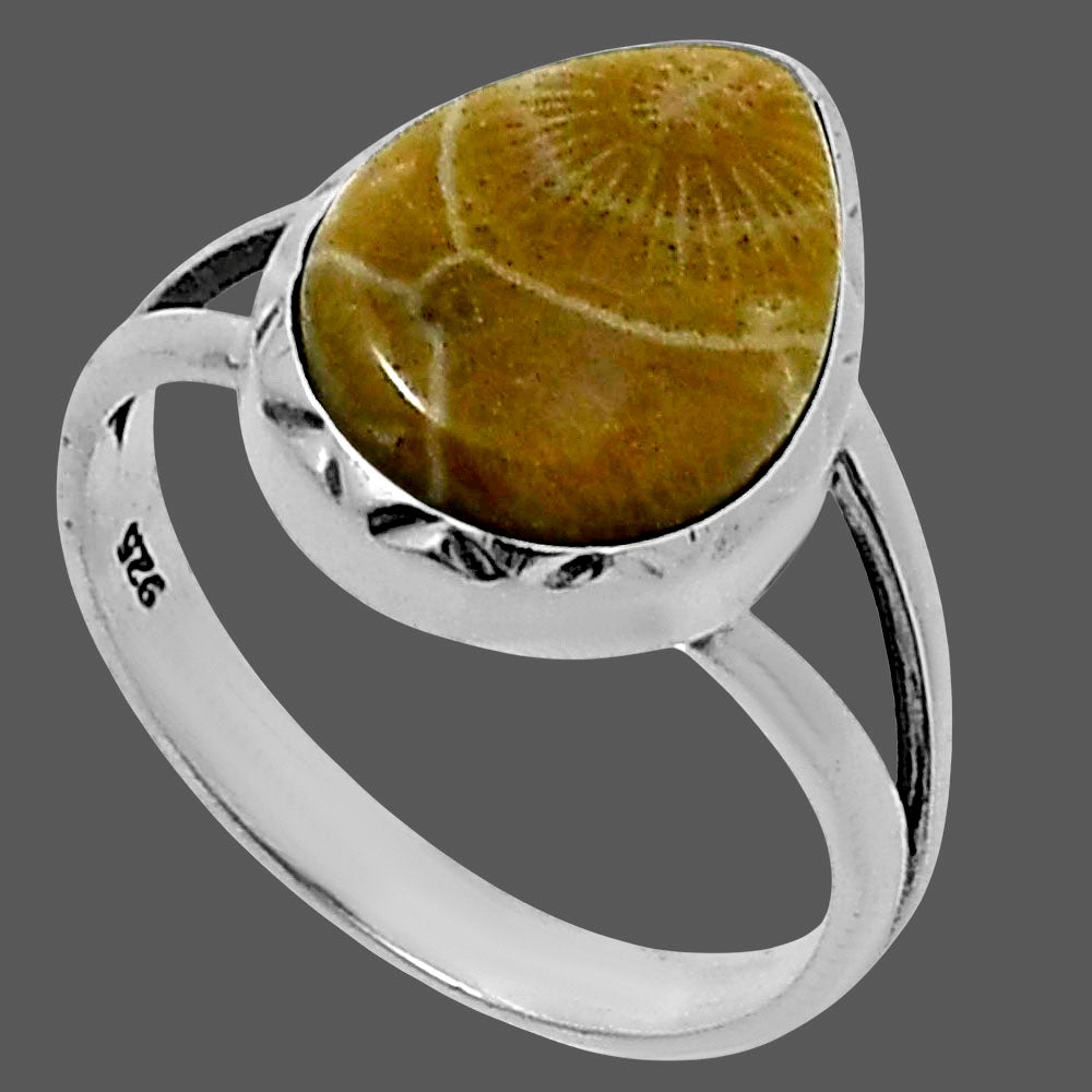 Premium Quality Flower Fossil Coral Ring size-8 R-1074 52-ER14242