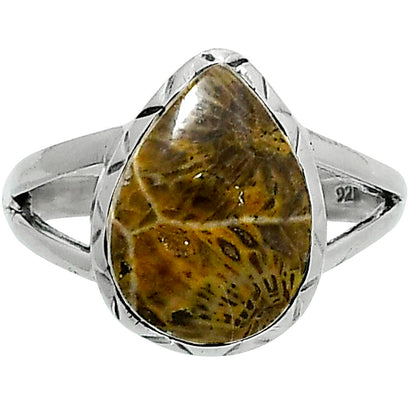 Premium Quality Flower Fossil Coral Ring size-8 R-1074 52-ER14244