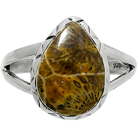 Premium Quality Flower Fossil Coral Ring size-8 R-1074 52-ER14244