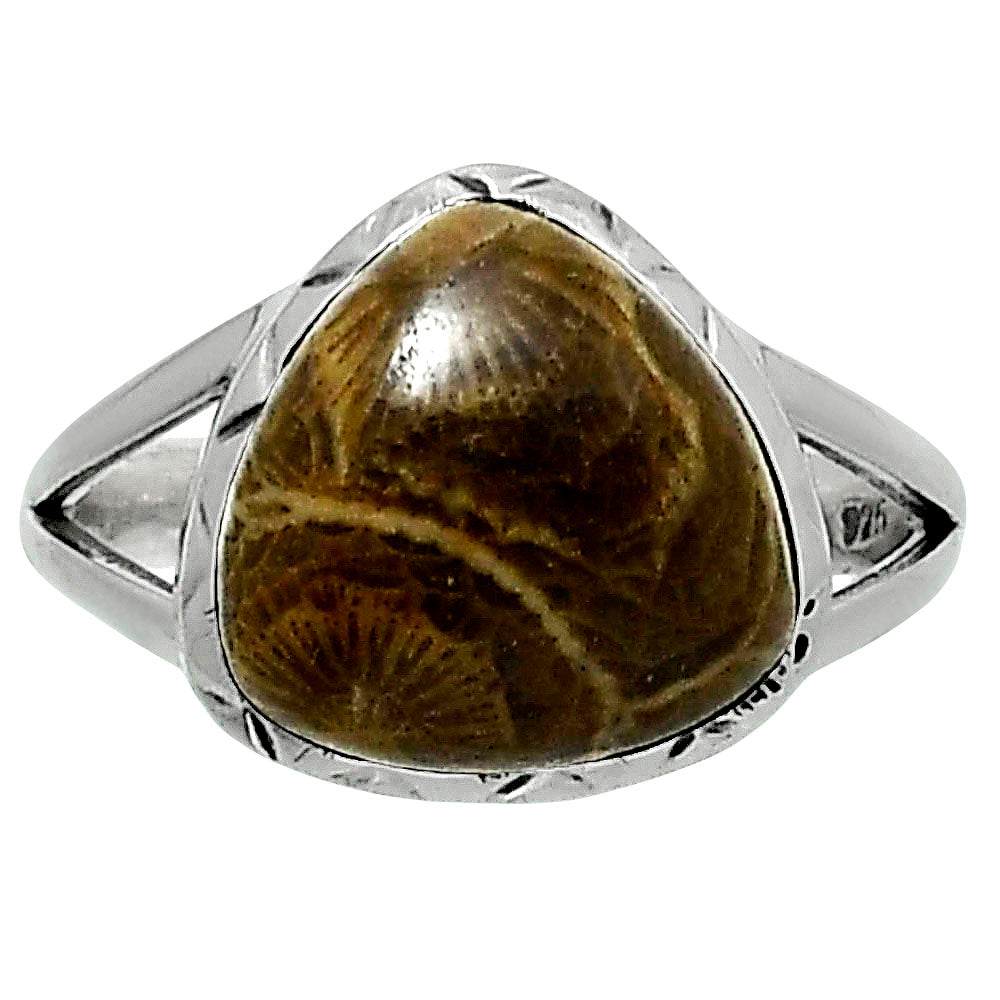 Premium Quality Flower Fossil Coral Ring size-8 R-1074 52-ER14246