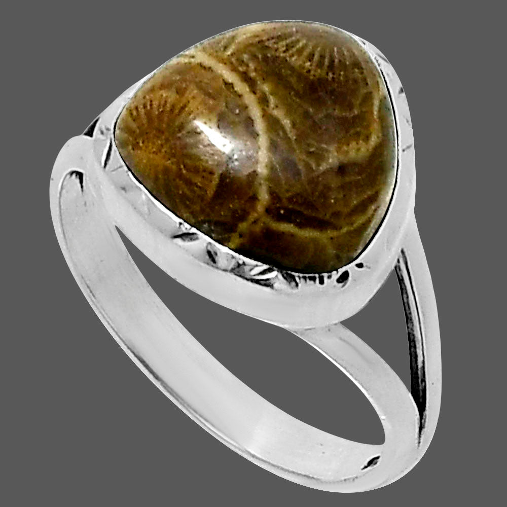 Premium Quality Flower Fossil Coral Ring size-8 R-1074 52-ER14246