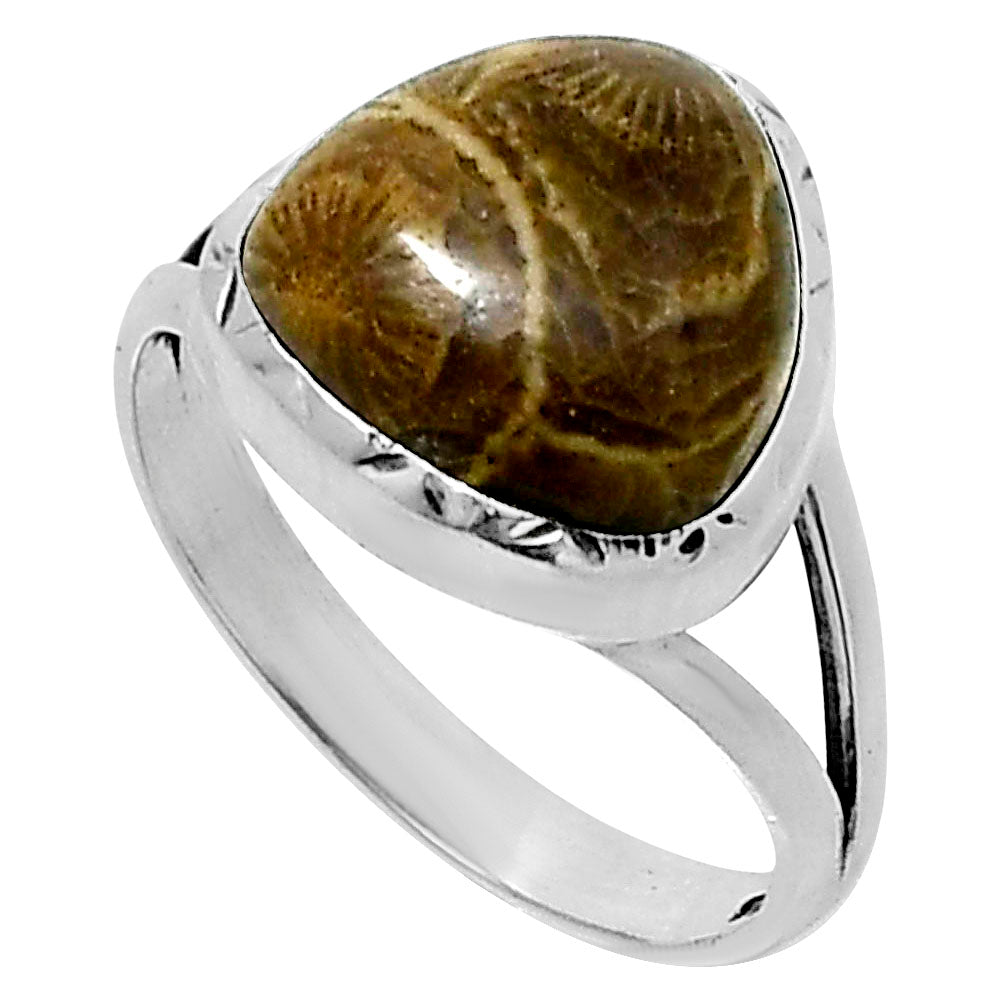 Premium Quality Flower Fossil Coral Ring size-8 R-1074 52-ER14246