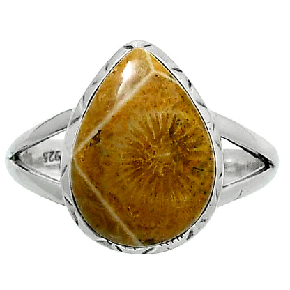 Premium Quality Flower Fossil Coral Ring size-8 R-1074 52-ER14247