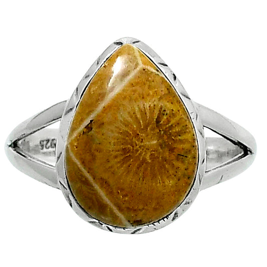 Premium Quality Flower Fossil Coral Ring size-8 R-1074 52-ER14247