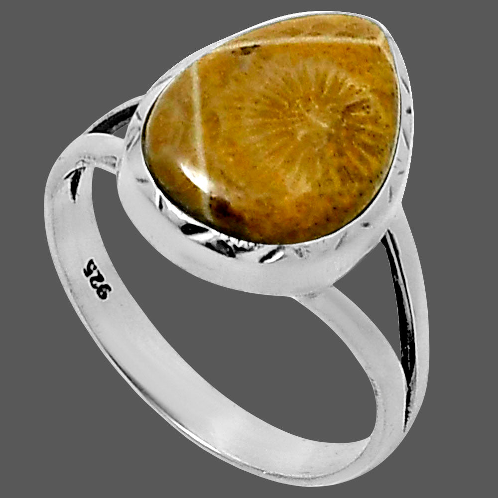 Premium Quality Flower Fossil Coral Ring size-8 R-1074 52-ER14247