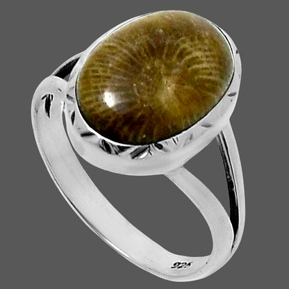 Premium Quality Flower Fossil Coral Ring size-8 R-1074 52-ER14248