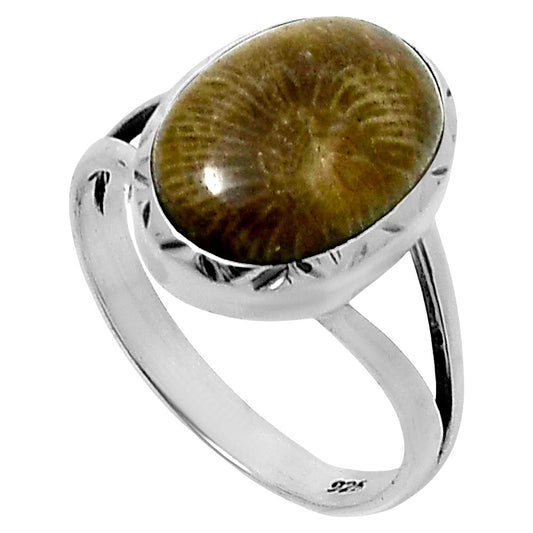 Premium Quality Flower Fossil Coral Ring size-8 R-1074 52-ER14248