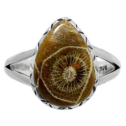 Premium Quality Flower Fossil Coral Ring size-8 R-1074 52-ER14250