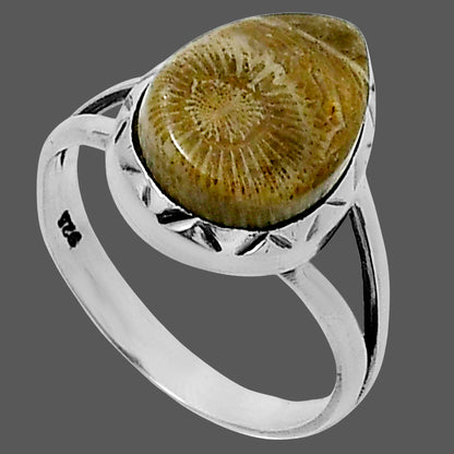 Premium Quality Flower Fossil Coral Ring size-8 R-1074 52-ER14252