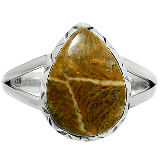 Premium Quality Flower Fossil Coral Ring size-8 R-1074 52-ER14253