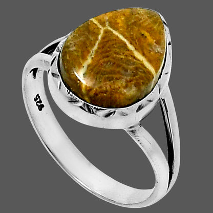 Premium Quality Flower Fossil Coral Ring size-8 R-1074 52-ER14253