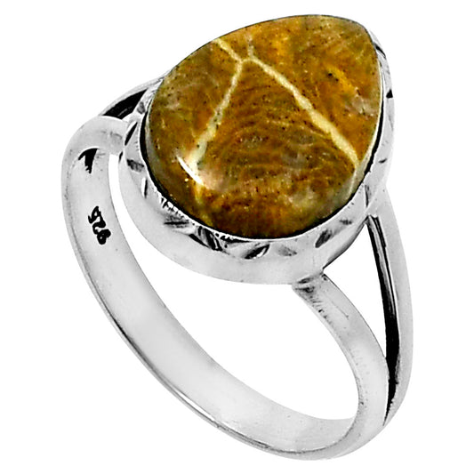 Premium Quality Flower Fossil Coral Ring size-8 R-1074 52-ER14253