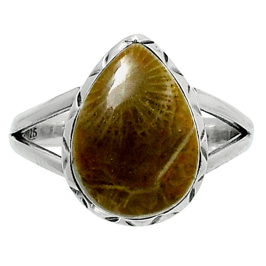 Premium Quality Flower Fossil Coral Ring size-8 R-1074 52-ER14254