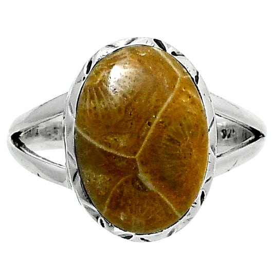Premium Quality Flower Fossil Coral Ring size-8 R-1074 52-ER14255