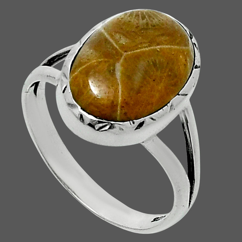 Premium Quality Flower Fossil Coral Ring size-8 R-1074 52-ER14255