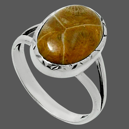 Premium Quality Flower Fossil Coral Ring size-8 R-1074 52-ER14255