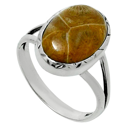 Premium Quality Flower Fossil Coral Ring size-8 R-1074 52-ER14255
