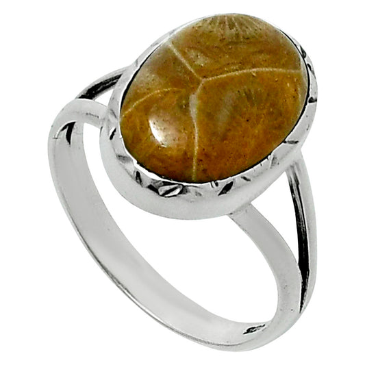 Premium Quality Flower Fossil Coral Ring size-8 R-1074 52-ER14255