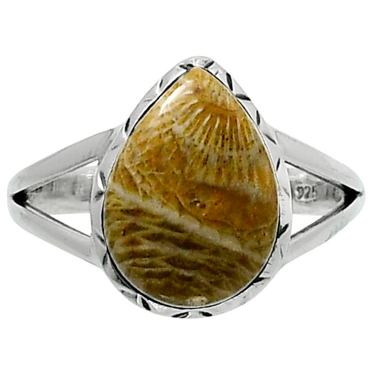 Premium Quality Flower Fossil Coral Ring size-9 R-1074 52-ER14256