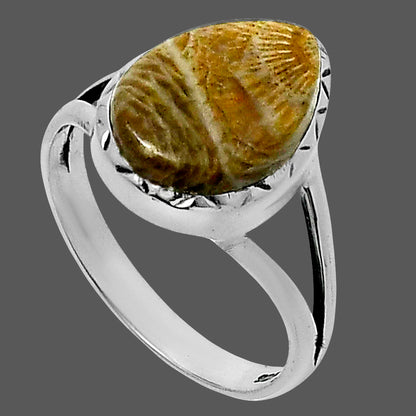 Premium Quality Flower Fossil Coral Ring size-9 R-1074 52-ER14256