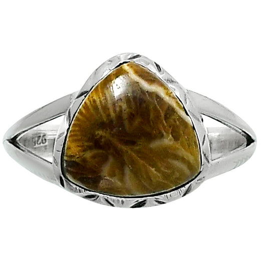 Premium Quality Flower Fossil Coral Ring size-9 R-1074 52-ER14257