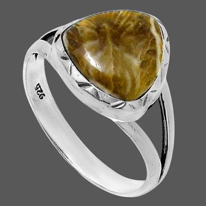 Premium Quality Flower Fossil Coral Ring size-9 R-1074 52-ER14257