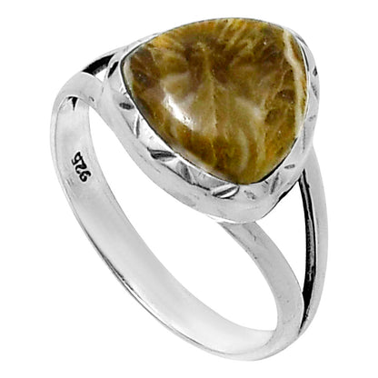 Premium Quality Flower Fossil Coral Ring size-9 R-1074 52-ER14257