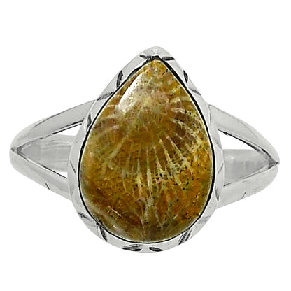 Premium Quality Flower Fossil Coral Ring size-9 R-1074 52-ER14258
