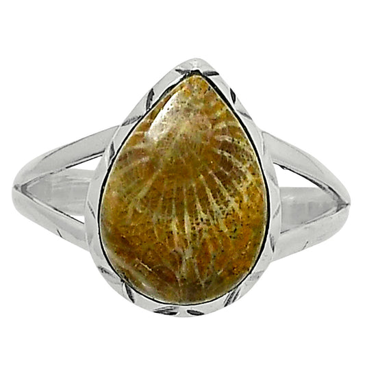 Premium Quality Flower Fossil Coral Ring size-9 R-1074 52-ER14258