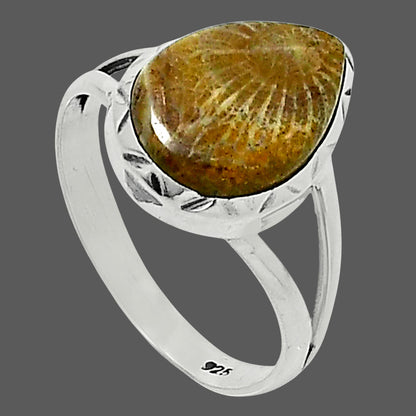 Premium Quality Flower Fossil Coral Ring size-9 R-1074 52-ER14258