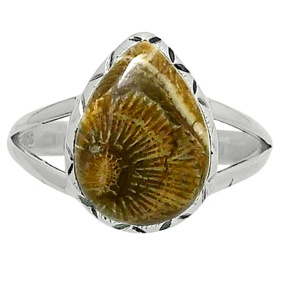 Premium Quality Flower Fossil Coral Ring size-9 R-1074 52-ER14259