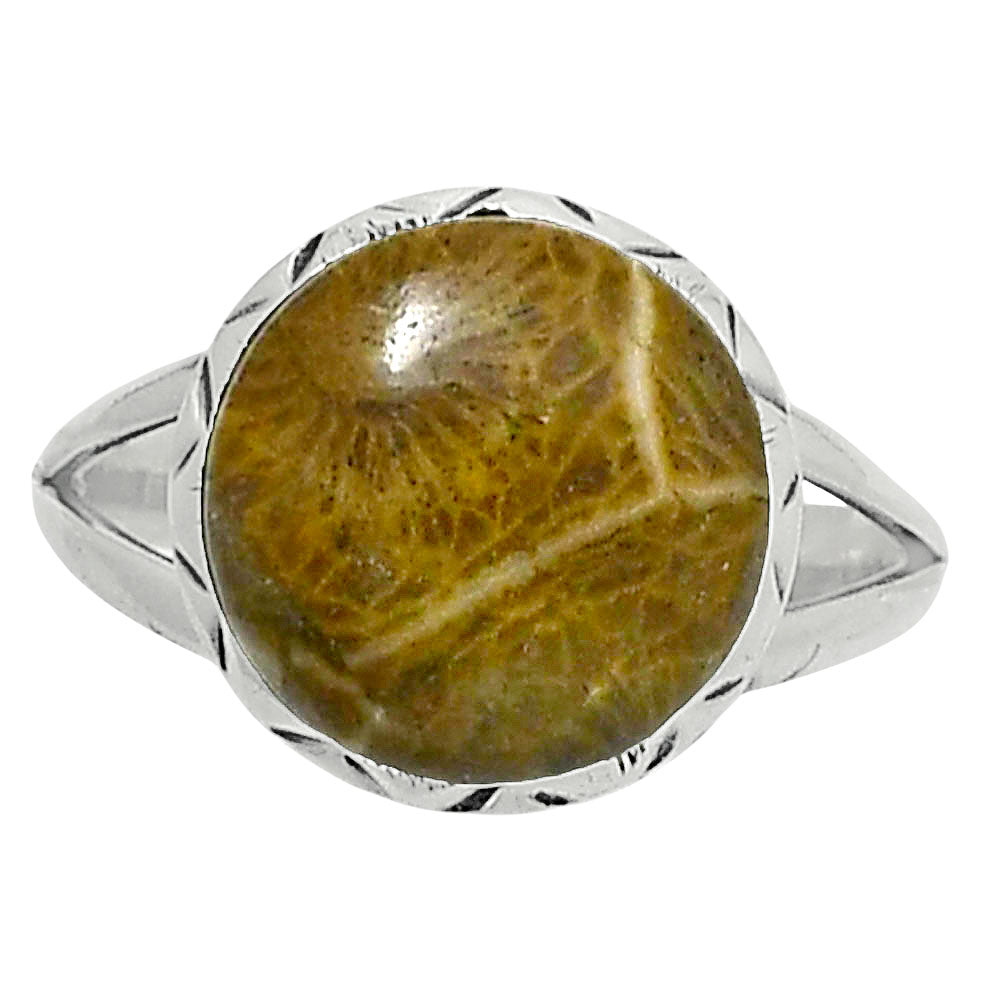 Premium Quality Flower Fossil Coral Ring size-9 R-1074 52-ER14260