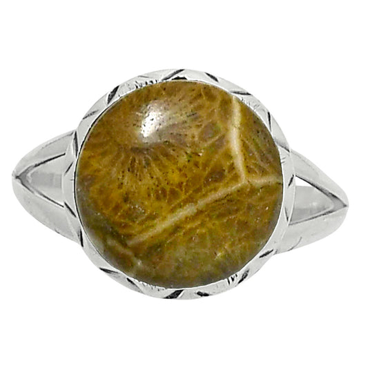 Premium Quality Flower Fossil Coral Ring size-9 R-1074 52-ER14260