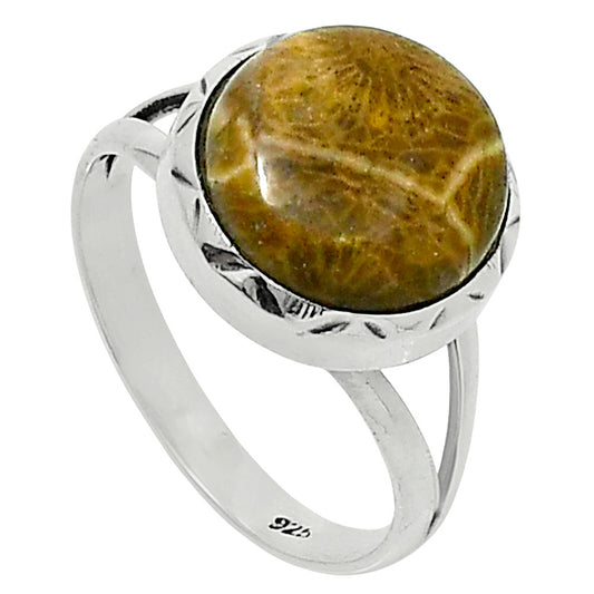 Premium Quality Flower Fossil Coral Ring size-9 R-1074 52-ER14260